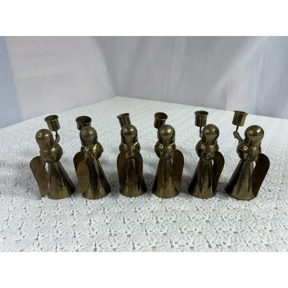 Vintage MCM Copper Brass Angel Candle Holders 4.5